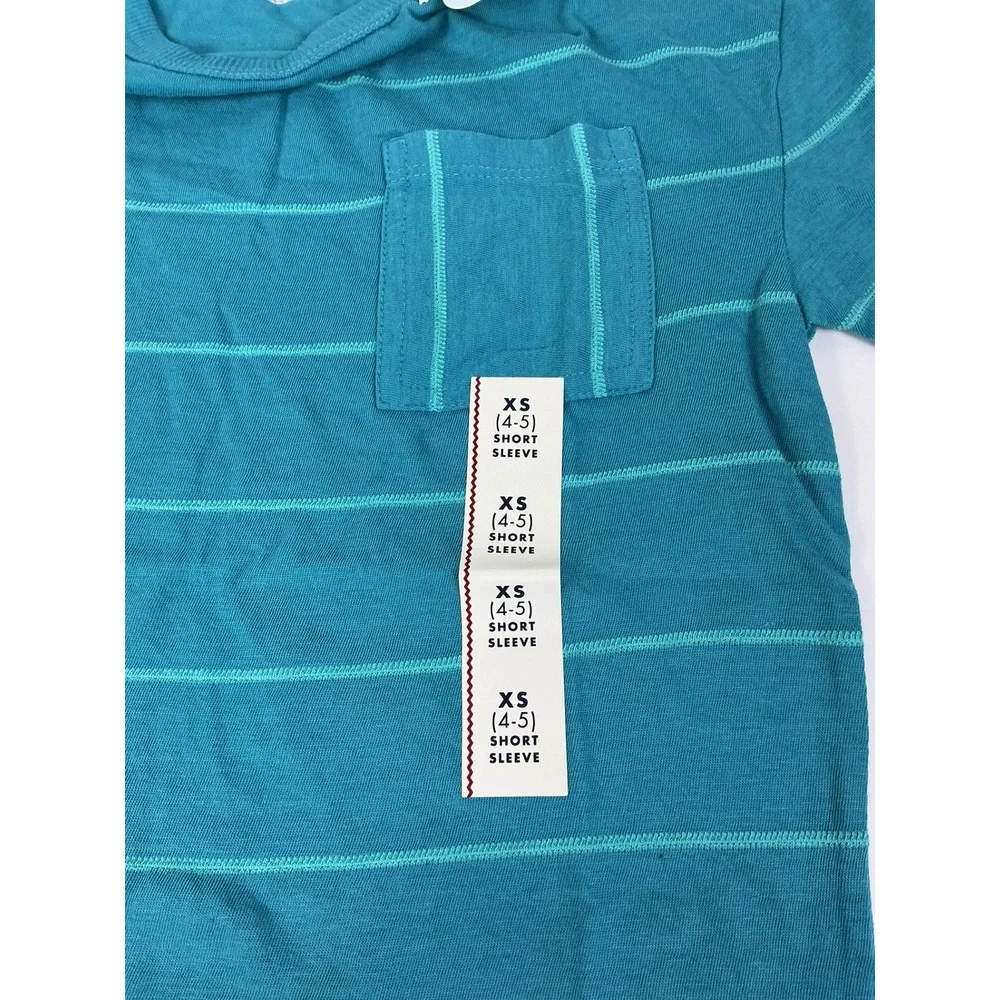 Cat & Jack Kids XS 4/5 Teal Striped Pocket T-Shirt Lot‎ of 2 New with Tags